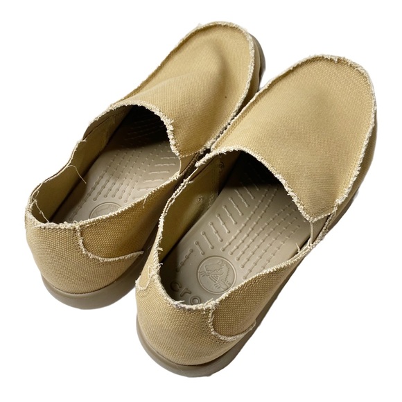 CROCS Mens Santa Cruz Khaki Tan Beige Canvas Slip On Loafers Rubber Bottom 13 - Picture 3 of 8